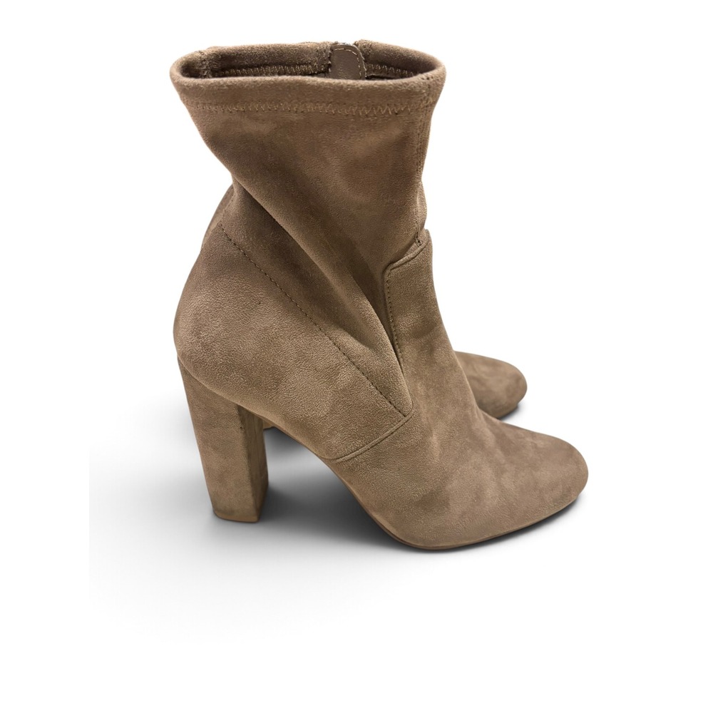 Steve Madden Echo Women's 8M Taupe Suede-Like Fabric Sock Block Heel Ankle Boots